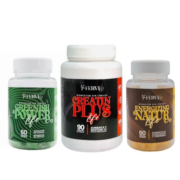 Triple Power Pack (CREATINA + ENERGIZING + GREENISH = FUERZA-ENERGIA-SALUD)